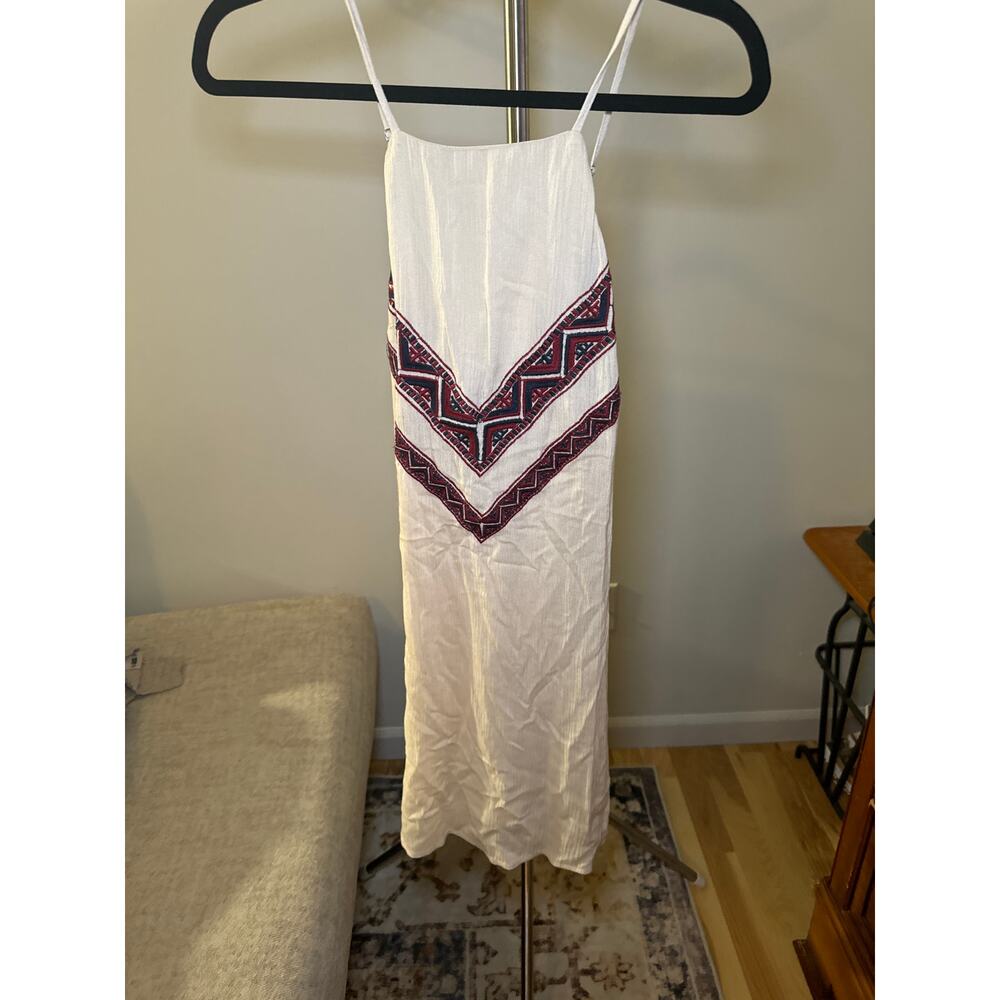 Trillium Cream Dress Boho Slip Embroidered Front Breathable Women's Size M